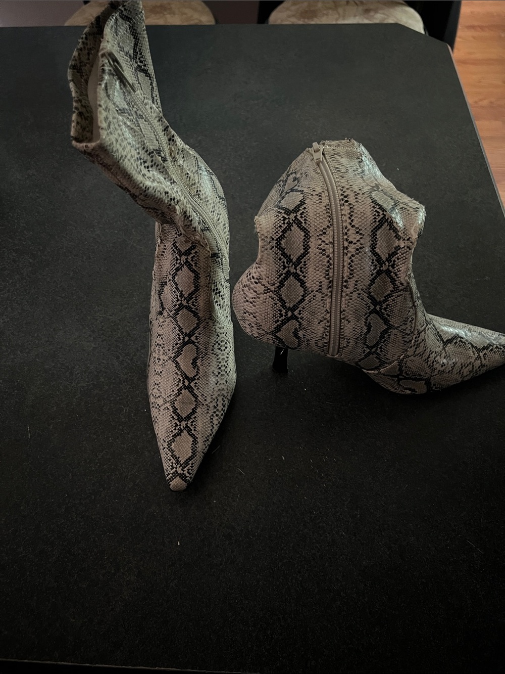 Diba Snake-Print Pointed Toe Stiletto Ankle Boots - Gray/Black